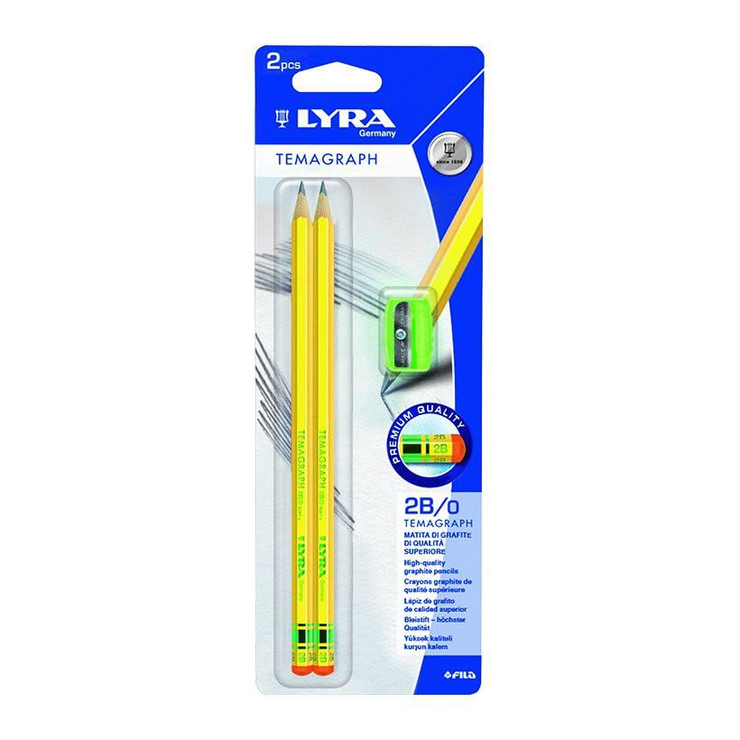 Bút chì đen Lyra Temagraph 2B/0 kèm gọt chì - Vỉ 2 bút