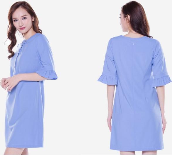 Đầm suông cổ cách điệu tay bèo nhún. - DS51