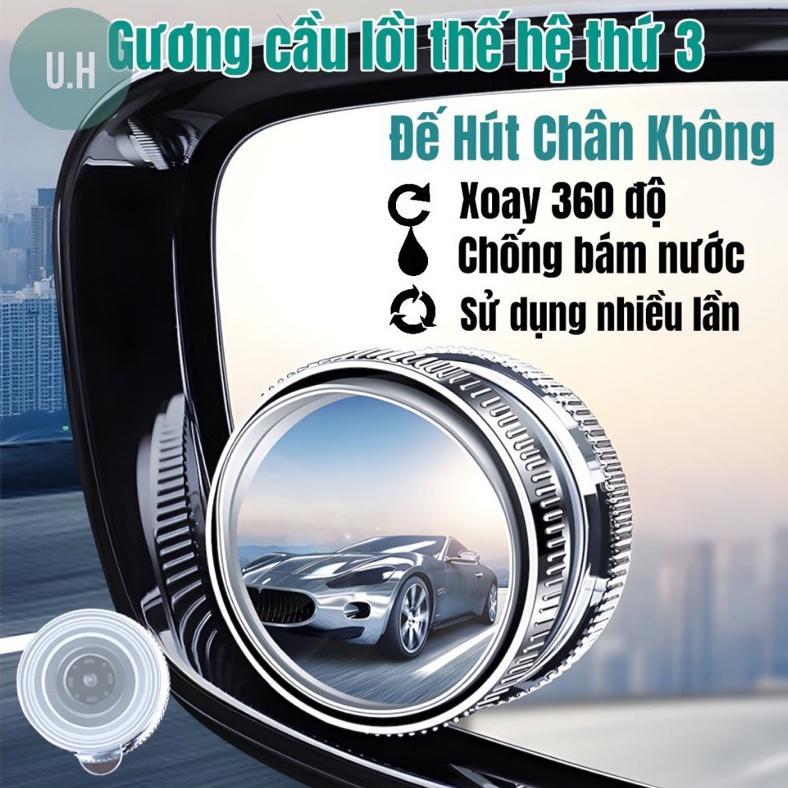 Bộ 2 Gương cầu lồi xoay 360 mini , đế hút kính gắn gương hậu ô tô, xe hơi, nhỏ gọn, tăng góc nhìn quan sát hiệu quả