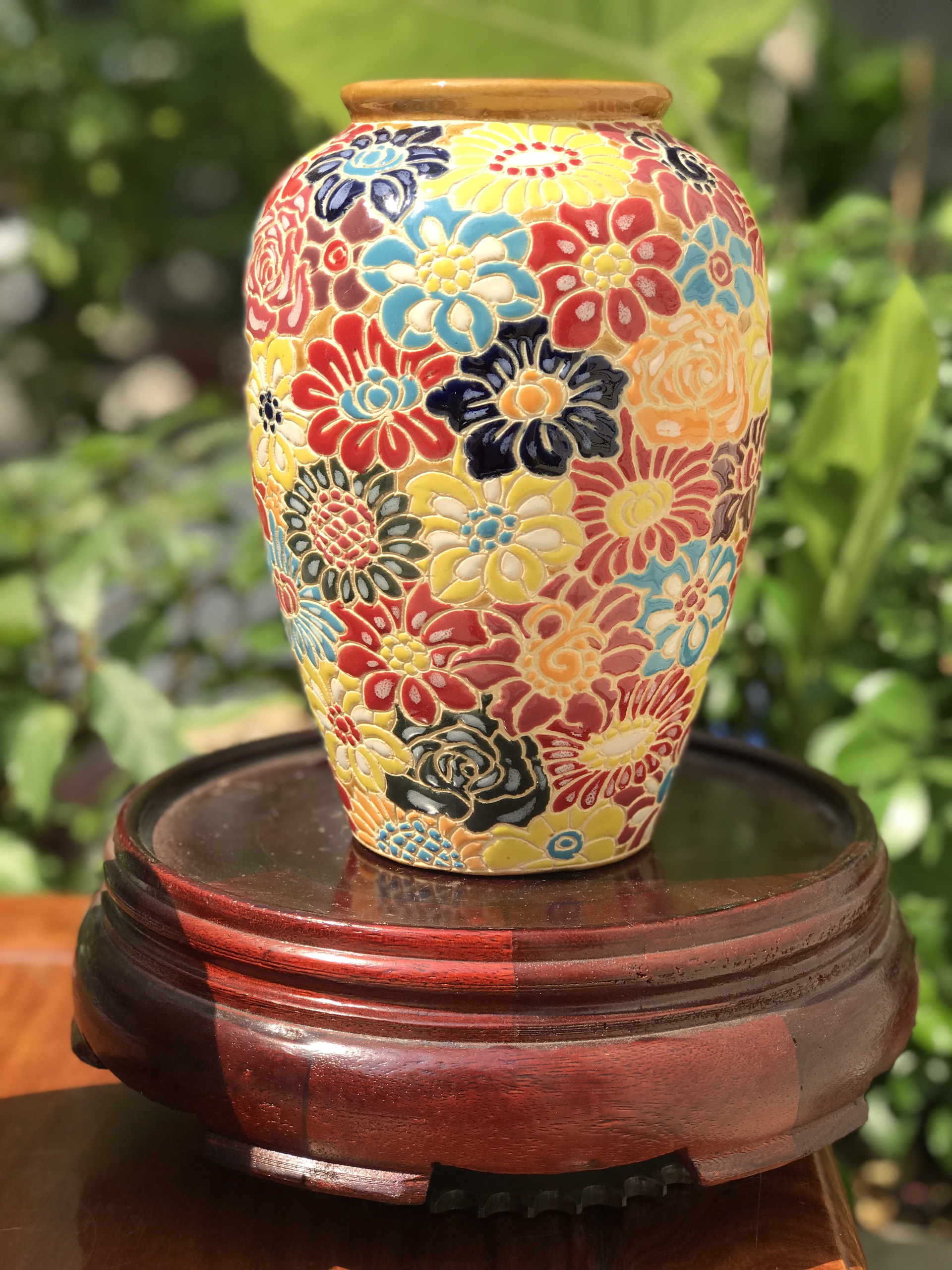 Bình Bông Gốm Sứ Bách Hoa, Dây Lá, Gốm Mỹ Nghệ Nam Bộ, Cao 22cm Cắm Hoa Trang Trí Decor