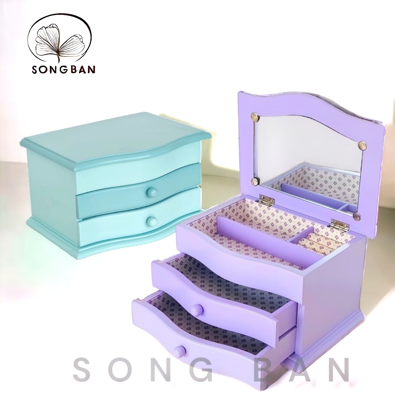 Hộp Nữ Trang Gỗ Nhiều Màu Có Gương 23x17 cm Xinh Xắn Tinh Tế - Hàng VN Xuất Khẩu