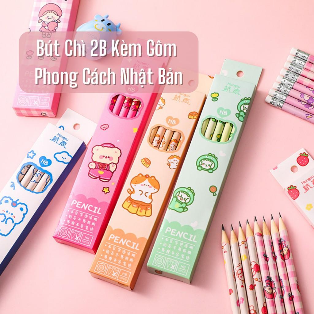 Bút Chì 2B Phong Cách Nhật Bản Kèm Gôm Hoạ Tiết Hoạt Hình Dễ Thương ST449