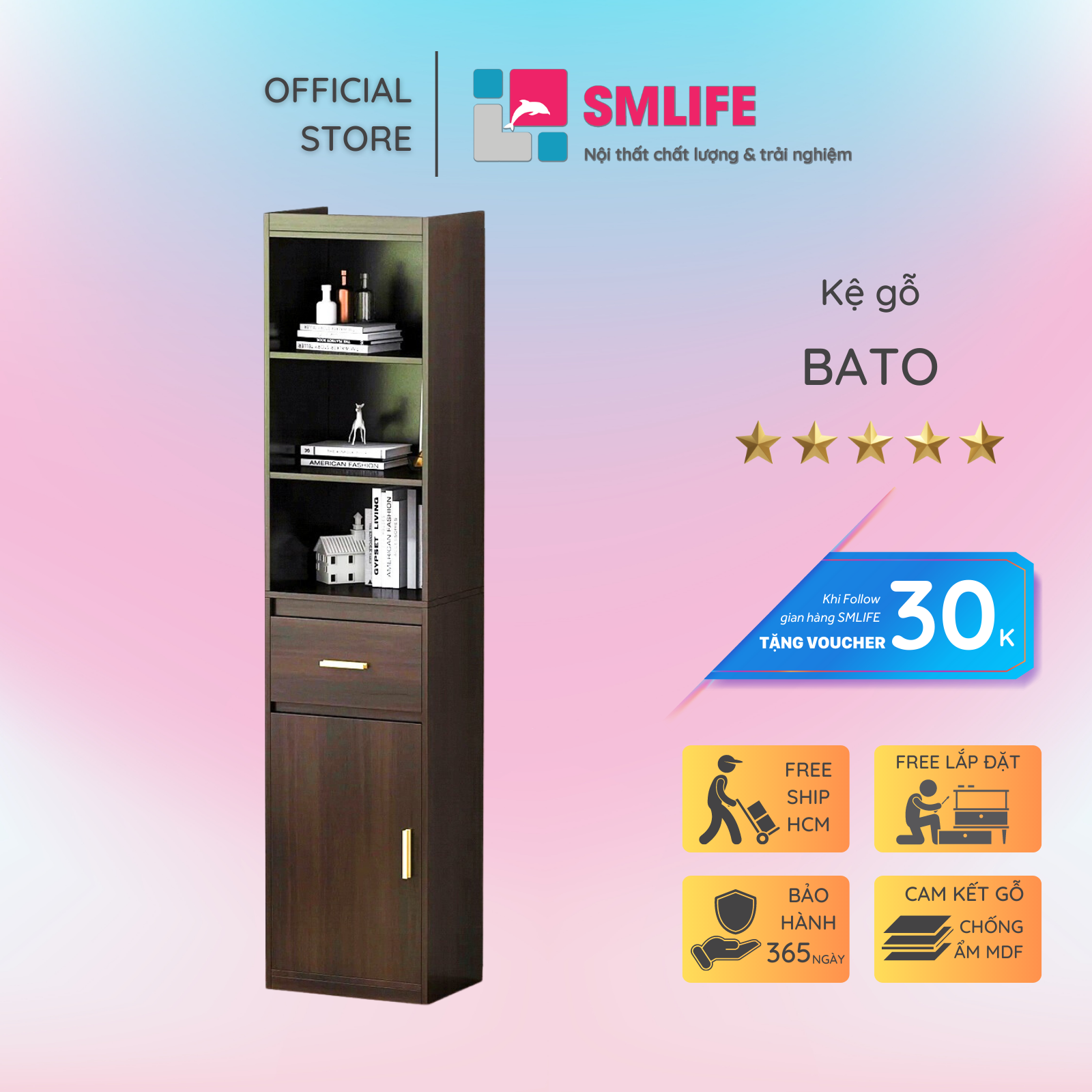 Kệ đỡ sách bằng gỗ thiết kế đơn giản SMLIFE Bato