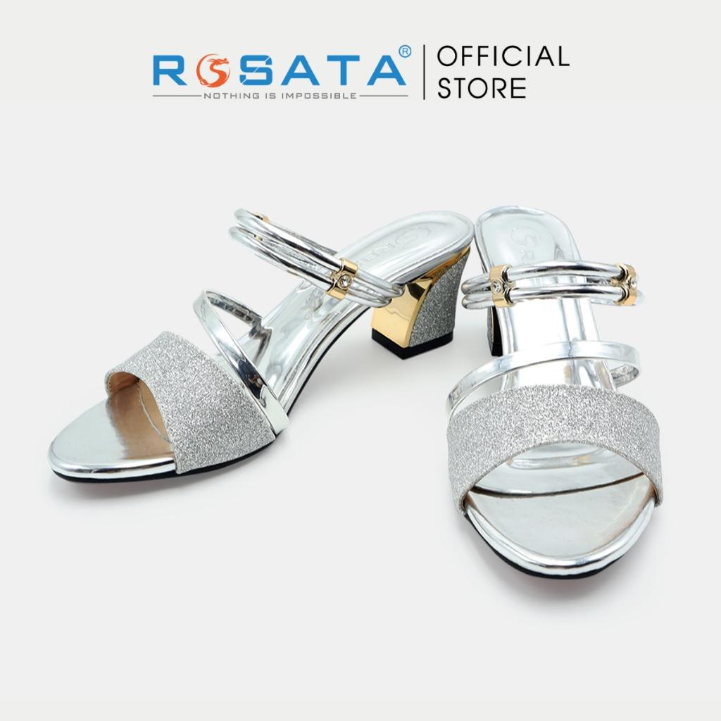 Giày sandal cao gót nữ ROSATA RO539 xỏ ngón mũi tròn quai ngang kim tuyến gót vuông cao 5cm xuất xứ Việt Nam - Gold, Gold