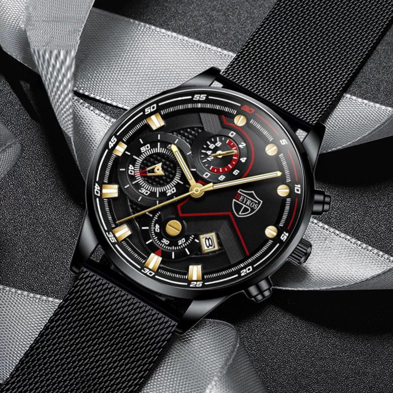 Đồng hồ nam DEYROS thời trang mẫu MỚI dây thép mành Sporty Design có lịch ngày DEY69