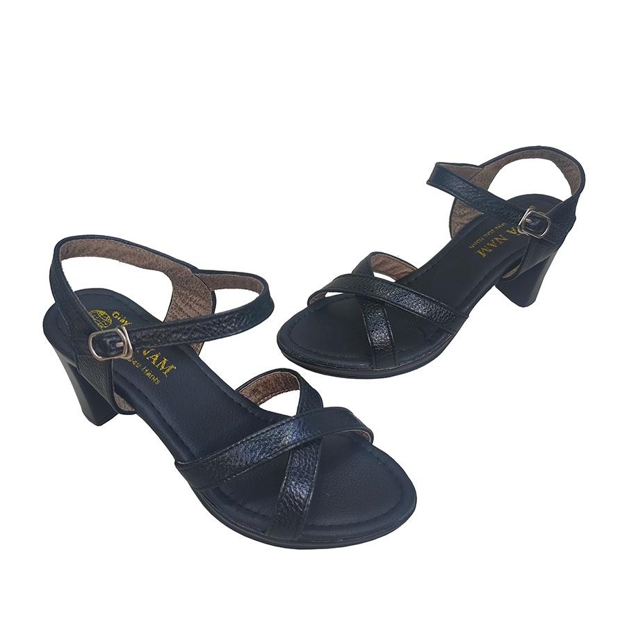 Giày Sandal Nữ Cao Gót Da Bò Thật TiTi ĐÔ Cao Cấp 7cm DNU2130d