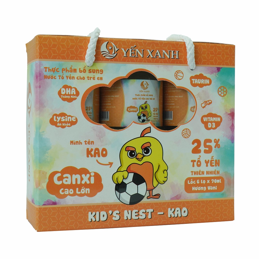 25% tổ yến - Thực phẩm bổ sung: Nước tổ yến chưng dành cho trẻ em Kid's nest - Kao hương vani - YẾN XANH - Lốc 6 lọ x 70ml