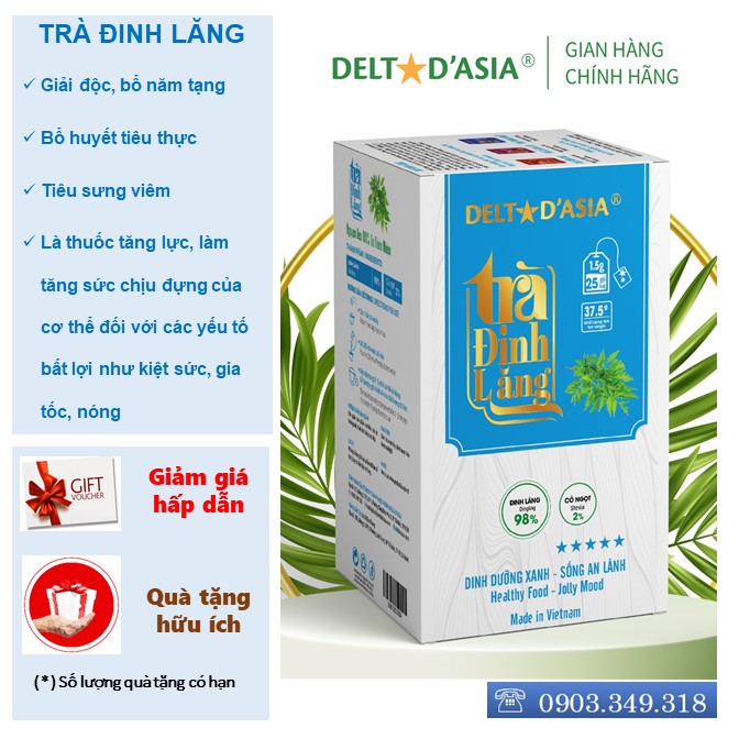TRÀ ĐINH LĂNG HỘP – Delta D'Asia Phục hồi cơ thể, ăn ngon, ngủ tốt (25 túi x 1,5 g)