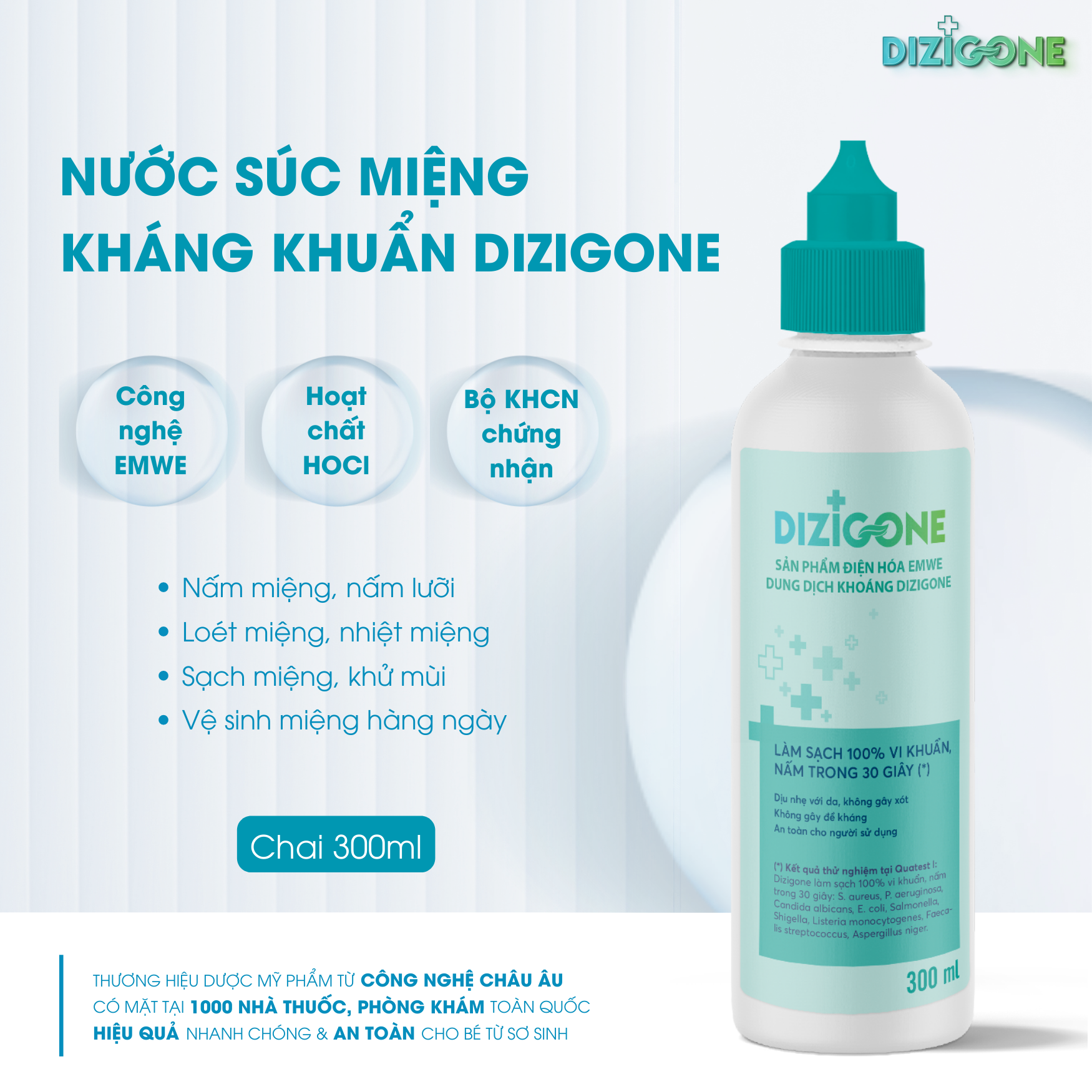 Nước súc miệng Dizigone 300ml dùng cho người bị loét miệng, nhiệt miệng, hôi miệng - hiệu quả sau 24 giờ.