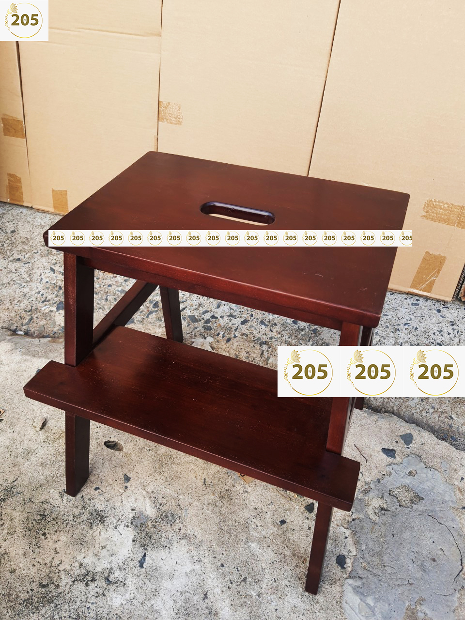 Ghế bậc thang 2 tầng bằng gỗ cao su 100% MÀU VÀNG - 205 TC WOODEN STOOL