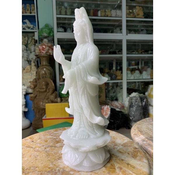 Tượng Phật Quan Âm Đá Cẩm Thạch Trắng - cao 30cm