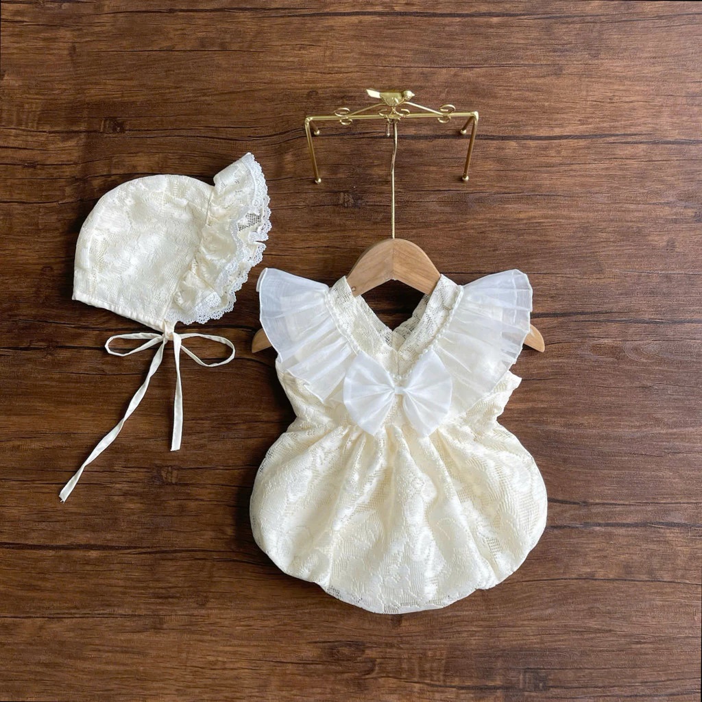 Set Body Ren Nơ Lưới Kèm Mũ Cột Dây Cho Bé Gái Sơ Sinh 1 2 Tuổi Từ 3-11kg Dành Cho Bé Gái