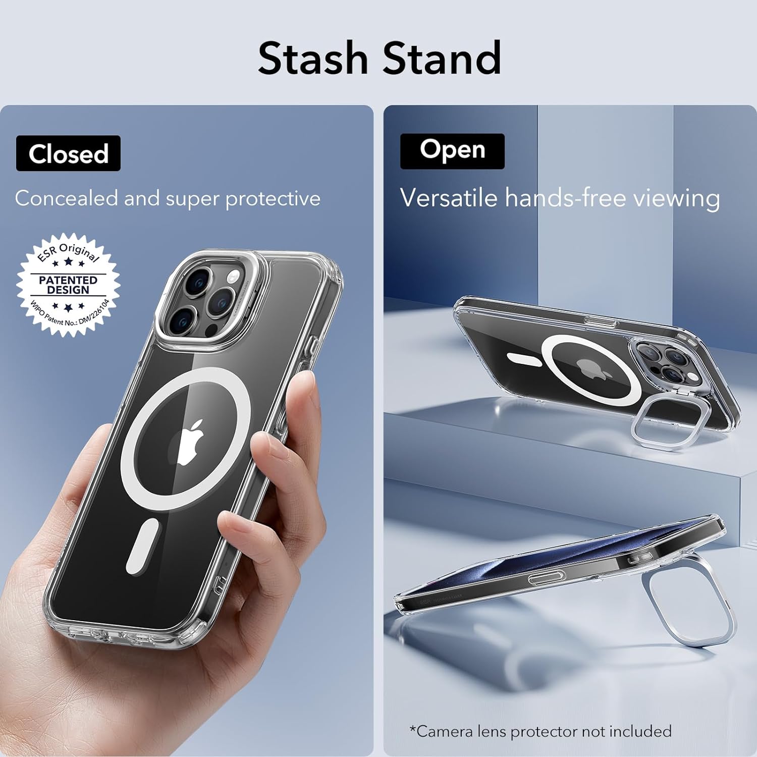 Ốp Lưng cho iPhone 15 Pro Max ESR Classic Hybrid Case Stash Stand with HaloLock - Hàng Chính Hãng