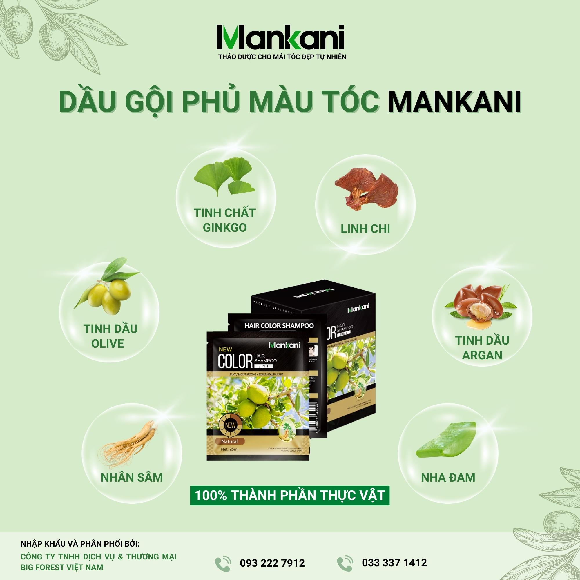 Gói Dầu Gội Nhuộm Tóc, Phủ Bạc Thảo Dược Mankani