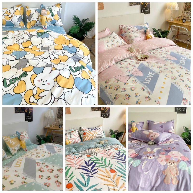 Bộ chăn ga cotton poly Shopquy mẫu đáng yêu Thỏ Love. Chăn ga gối phong cách hàn quốc
