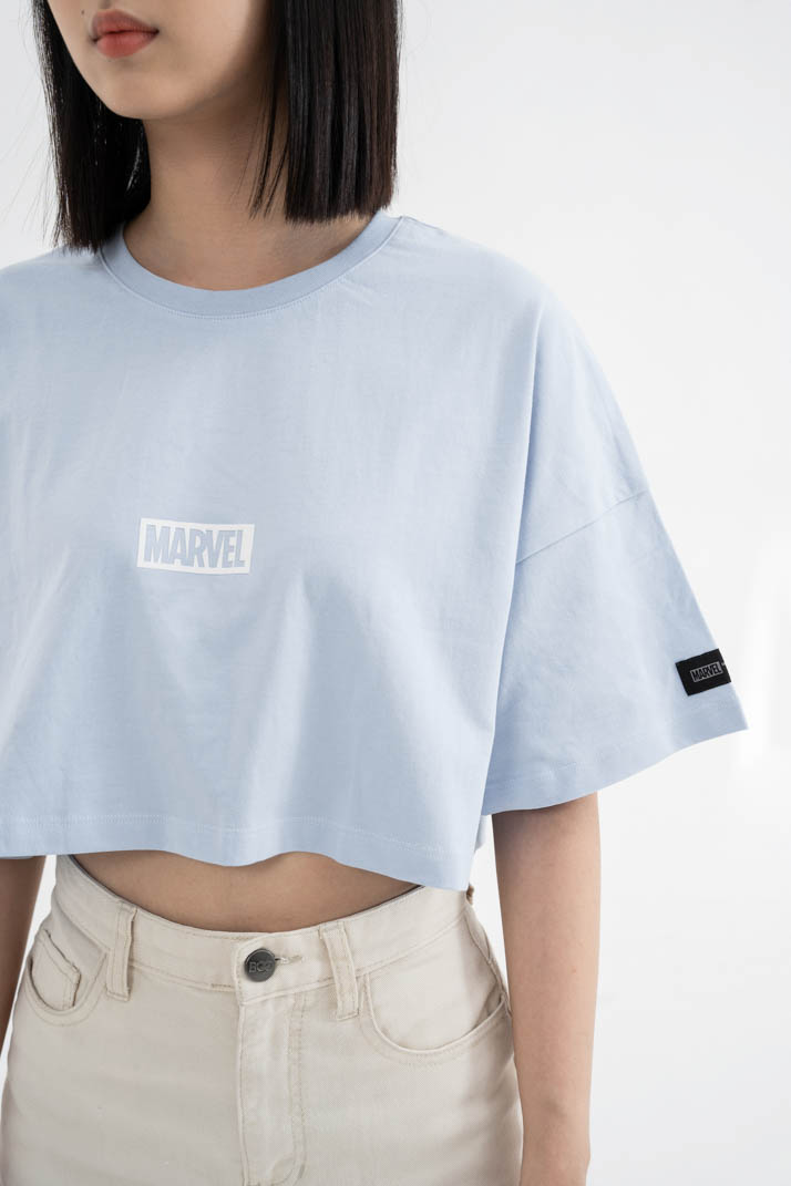 Áo Thun Nữ BOO  Dáng Croptop Vải Cotton Cao Cấp In Logo Marvel Phong Cách Gen Z
