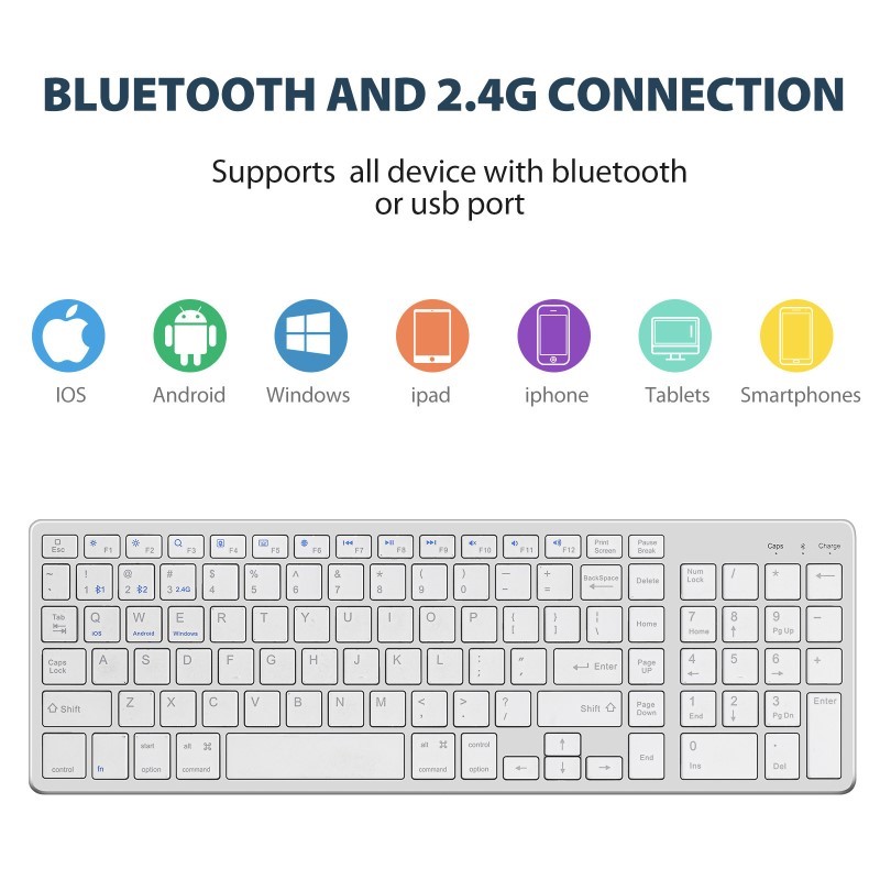 Bàn phím không dây K635 - pin sạc - đa kết nối bluetooth 5.0 + 3.0 + Usb wireless 2.4g