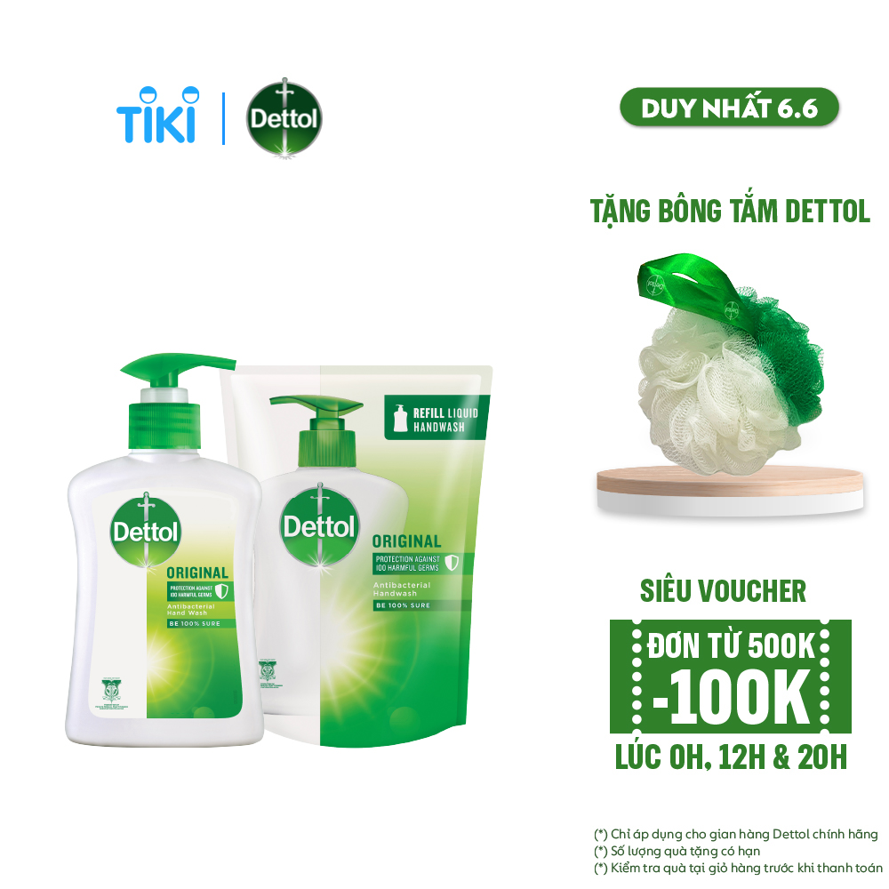 COMBO CHAI NƯỚC RỬA TAY DETTOL KHÁNG KHUẨN 250G + TÚI 225G