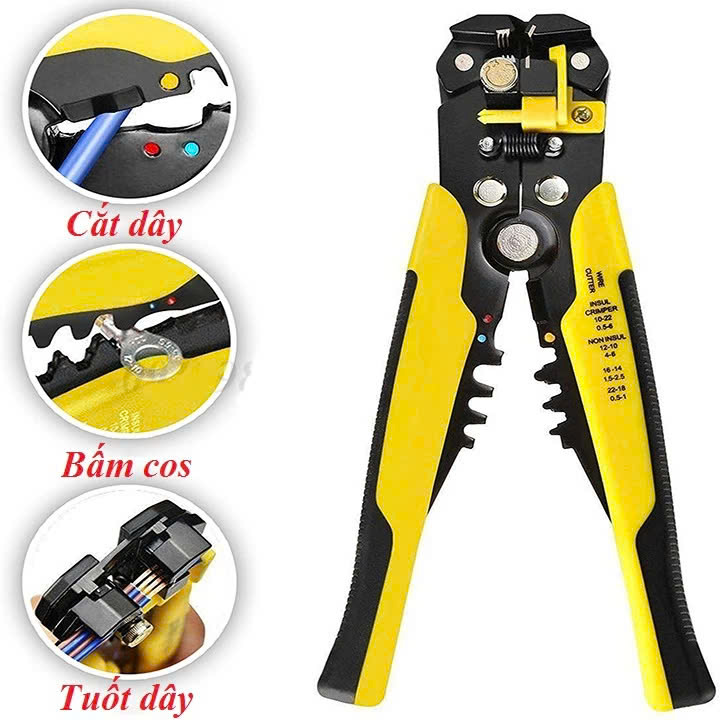 Kìm Tuốt Dây Điện Tự Động - Cắt Dây, Bấm Cos Đa Năng Tiện Lợi Cho Thợ Điện Và Gia Đình