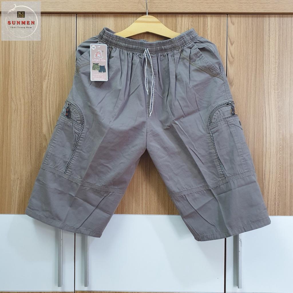 Quần Short Nam Kaki Lụa Xịn Túi Hộp Lưng Thun Co Giãn From Rộng Thoải Mái Có Túi Khóa Kéo SUNMEN Size Từ 28 - 40