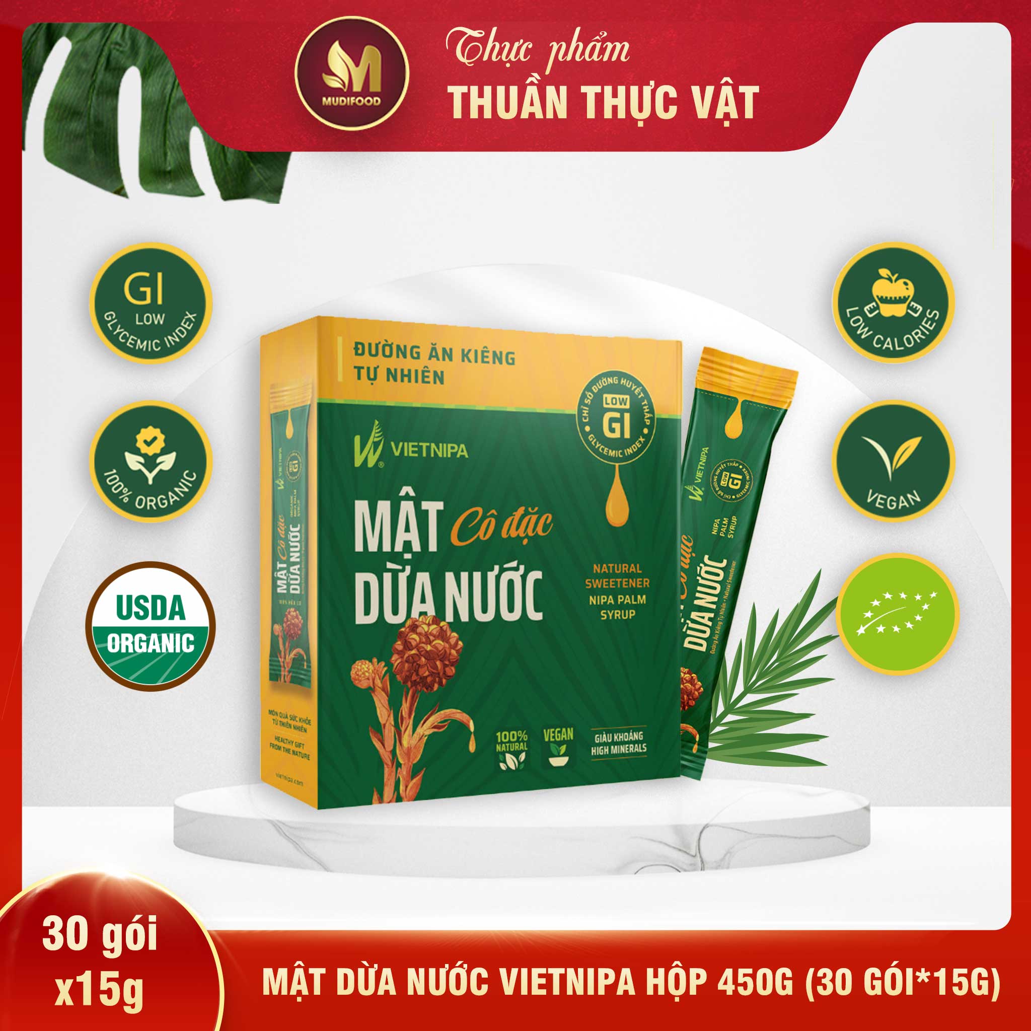 Mật Dừa Nước Vietnipa 450g - Thực Phẩm Bổ Sung Dinh Dưỡng Cho Cả Gia Đình, Người Tiểu Đường, Ăn Kiêng, Ăn Chay, Hàm Lượng Vitamin Và Muối Khoáng Cao