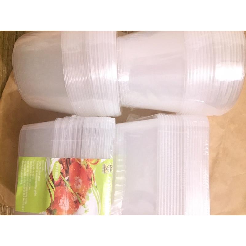 Lốc 10 cái hộp nhựa chữ nhật/ hộp nhựa tròn kèm nắp dùng để đựng thực phẩm, dùng được trong lò vi sóng