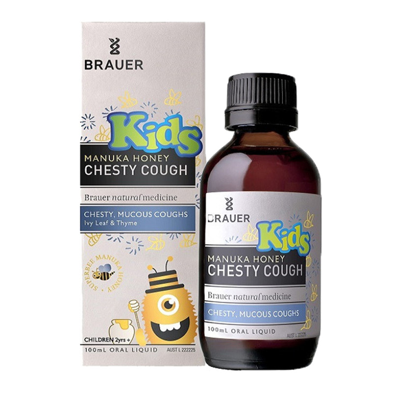 Siro giúp giảm ho, long đờm cho trẻ từ 2 tuổi Brauer Kids Manuka Honey Chesty Cough (100 ml)