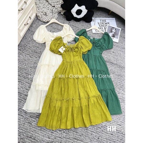 ĐẦM MAXI DÁNG XÈO CỔ KIỂU TAY NGẮN PHỒNG 2 LỚP Y HÌNH BẬN CỰC XINH LUN CÁC NÀNG ƠI - Kem