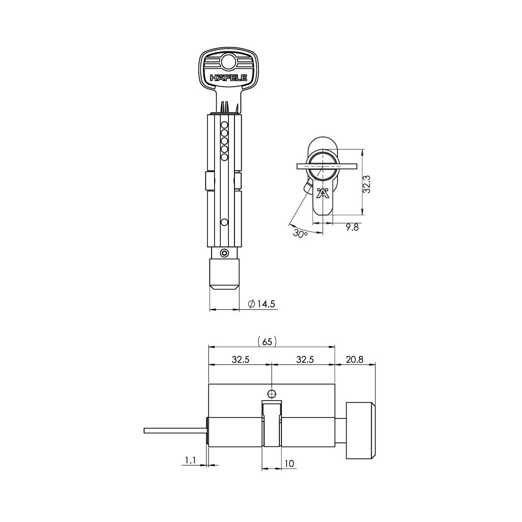 RUỘT KHÓA HAFELE/489.56.250 - HÀNG CHÍNH HÃNG  (65MM)