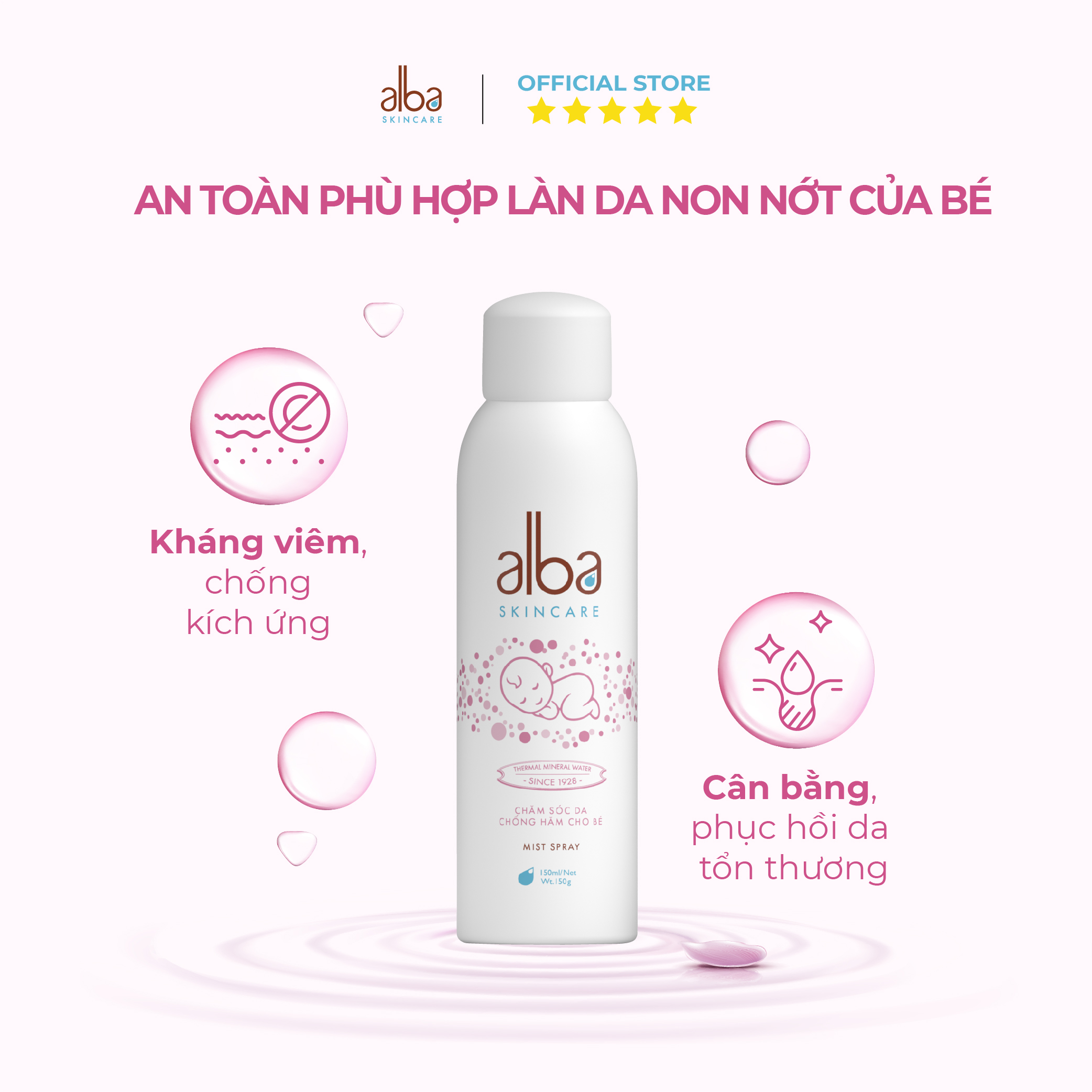 Combo 2 Xịt khoáng Alba Skin Care chống hăm cho da bé mịn màng 300ml + 150ml