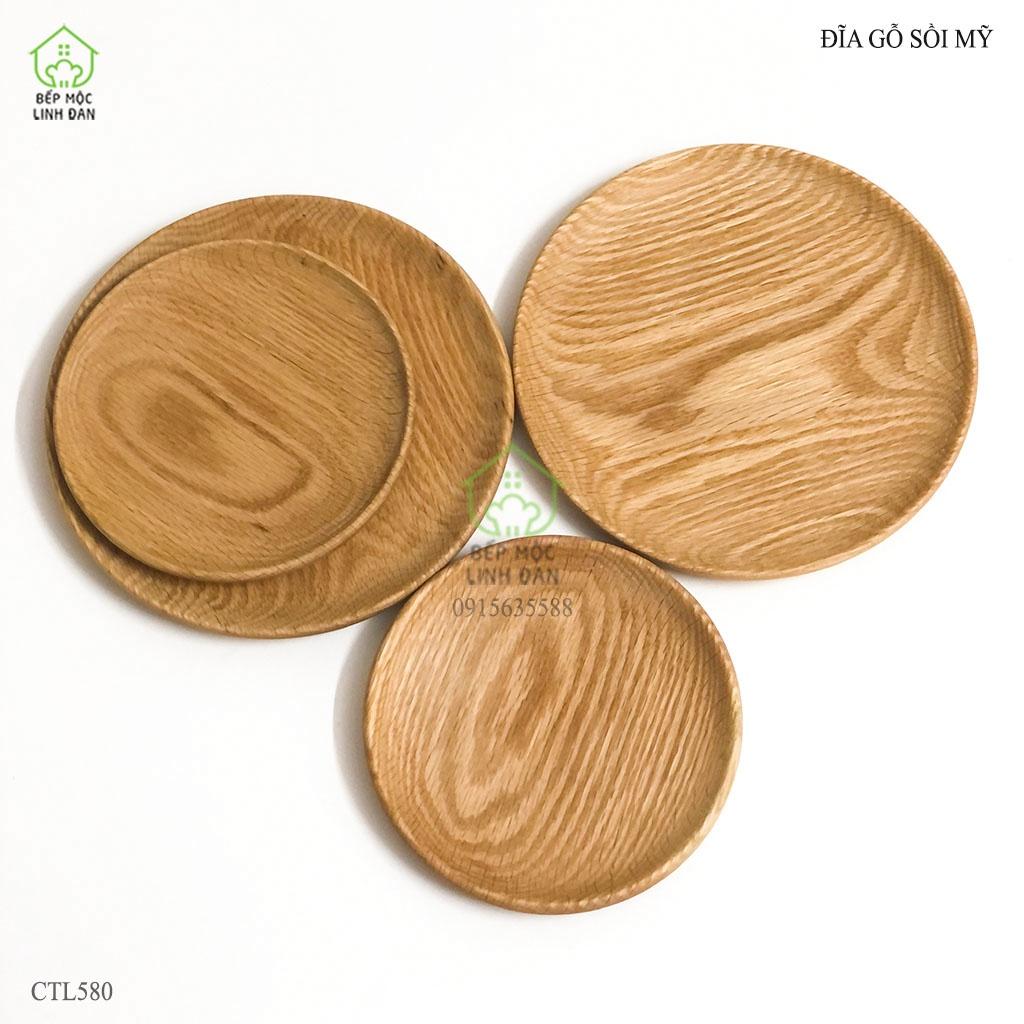 Đĩa tròn gỗ sồi Mỹ đựng thức ăn, hoa quả, decor_Vân gỗ đẹp, siêu sạch