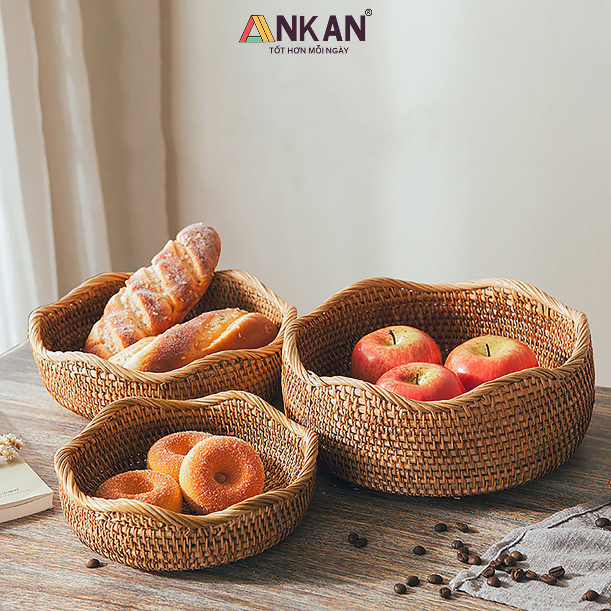 Rổ Đựng Trái Cây, Đồ Khô Chất Liệu Mây Tre Đan Thủ Công, Giỏ Đựng Đồ Decor Nhà Ăn, Phòng Khách