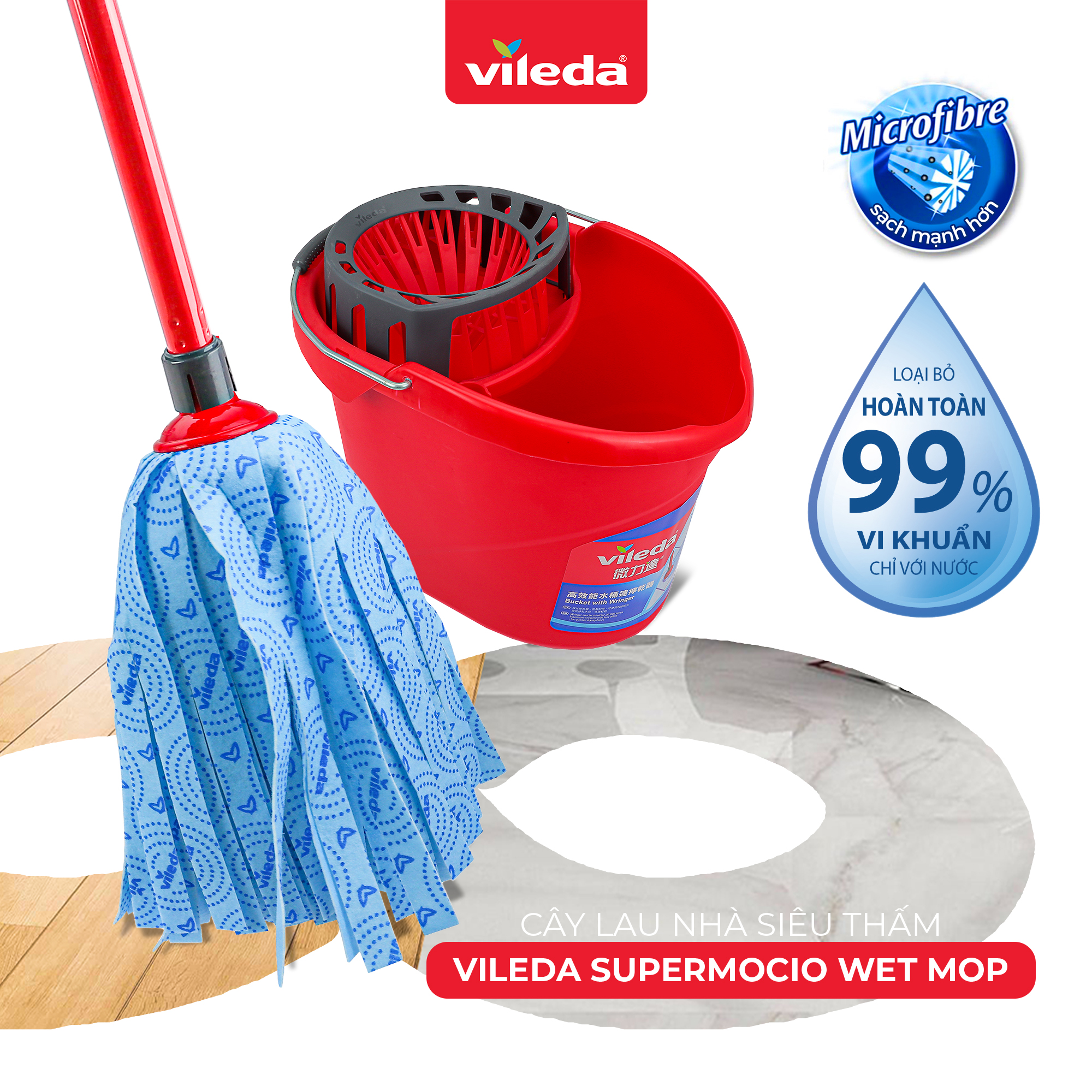 Bông lau thay thế cho cây lau nhà VILEDA Supermocio Wet, vải sợi microfibre, thấm hút, không rách - TSU156244