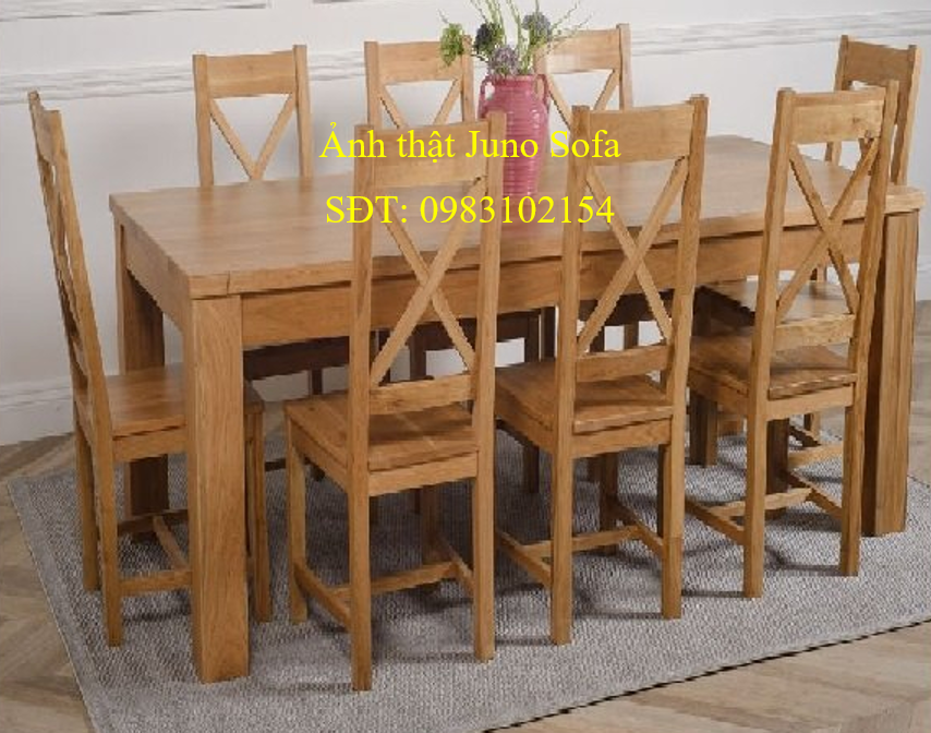 Bộ bàn ăn Rustic Oak bàn 1m8, kèm 8 ghế juno sofa ( Vàng Gỗ Tự Nhiên)