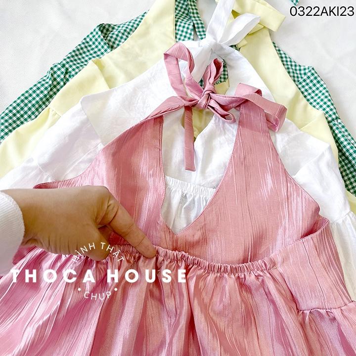 Áo 2 dây cổ yếm cột nơ màu trơn, caro THOCA HOUSE hồng, vàng, trắng, xanh hot trend thời thượng