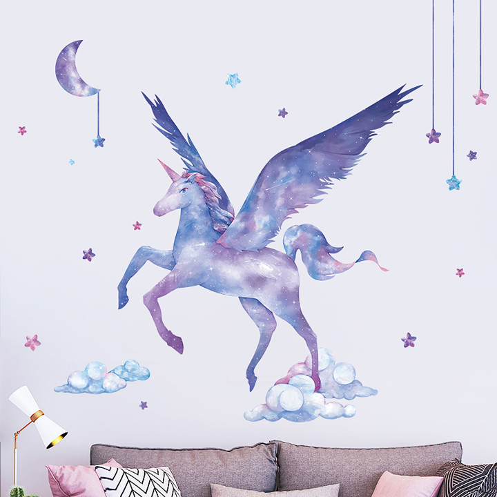 Decal trang trí chất liệu PVC loại 1 dày dặn, sắc nét, trang trí phòng cho bé, lớp mần non- Ngựa thần- mã sp QR9505