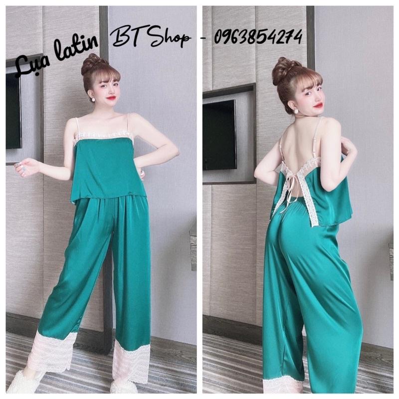 Đồ ngủ mặc nhà lụa latin trơn sexy quần dài freesize 42-57kg