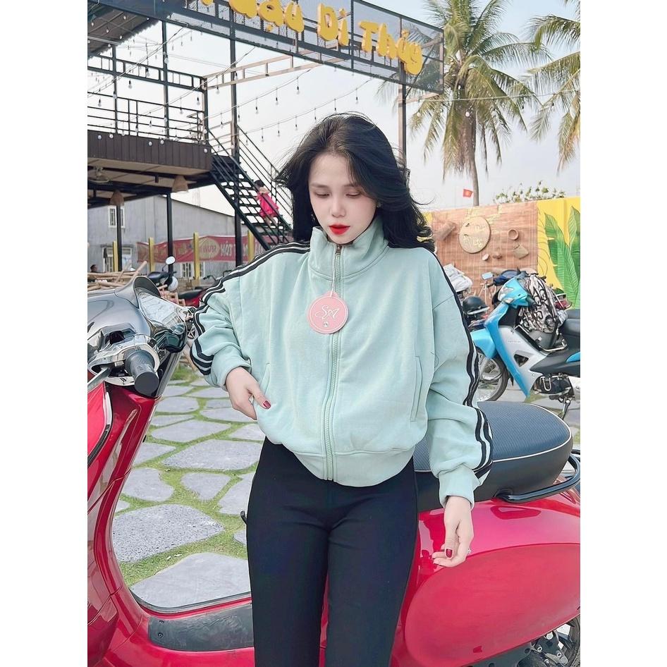 ÁO KHOÁC NỈ BÔNG TÀU VIỀN SỌC KHÓA KÉO HÀNG QC CAO CẤP