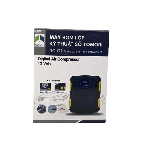 MÁY BƠM LỐP Ô TÔ TỰ NGẮT TOMORI 12V AC-01 (Bảo hành 12 tháng)