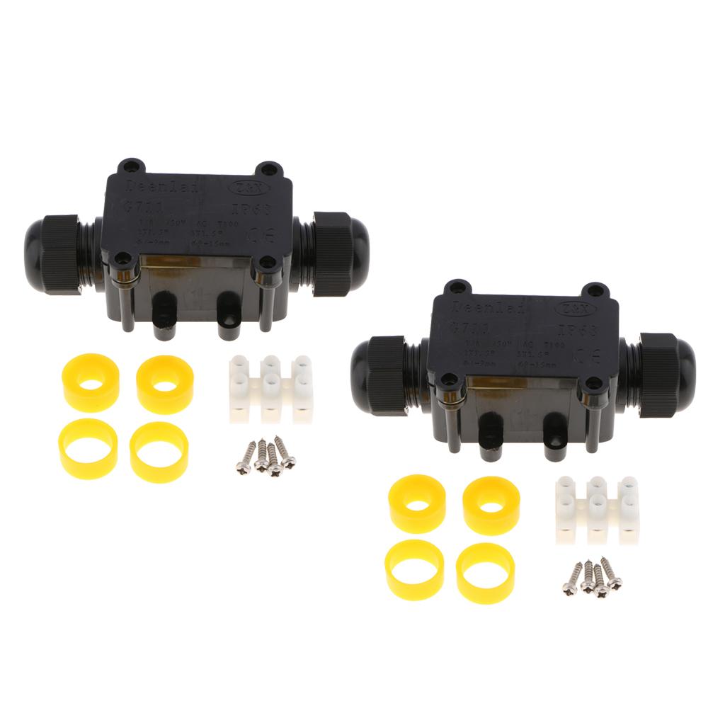 2 Bộ Chống Nước IP68 Cáp Đầu Nối Dây Điện 2Way Ngã Ba Hộp Đen