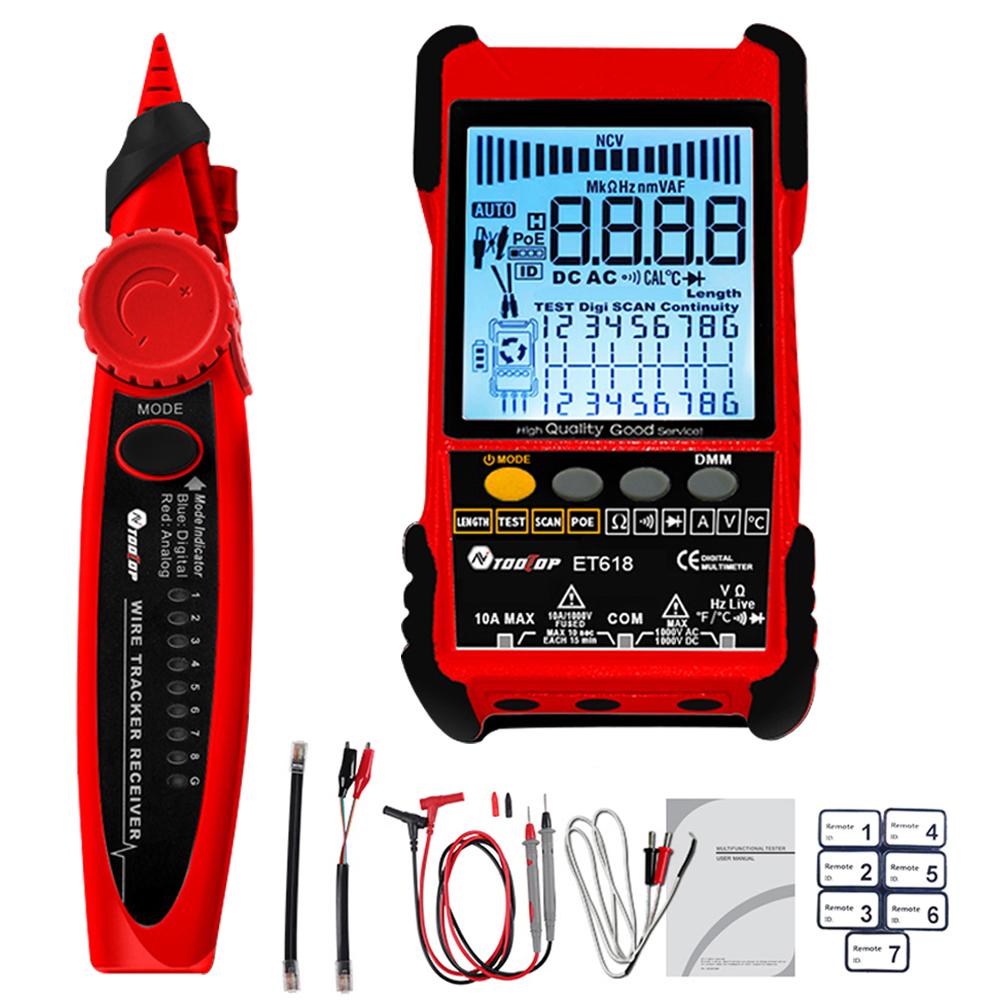 Handheld Portable 2in1 Network Cable Tester Multimeter LCD Display with Backlight Analogs Digital Search POE Test Cable Pairing Sensitivity Adjustable Network Cable Length Short Open Circuit Measure Trackers Multifunctional Cable Tester