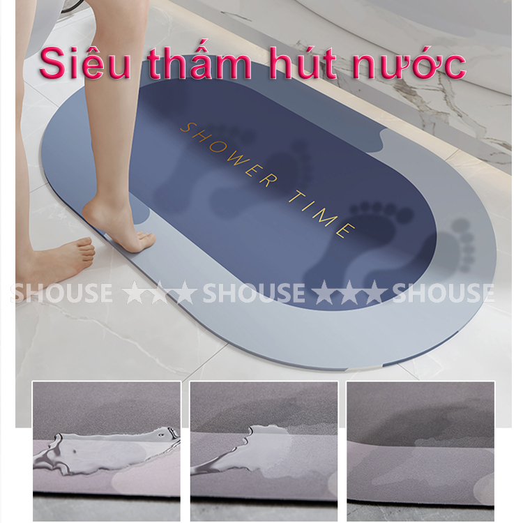 Thảm Lau Chân Chùi Chân Silicon trải sàn phòng tắm siêu thấm hút nước chống trơn trượt cao cấp đế cao su chất siêu dày