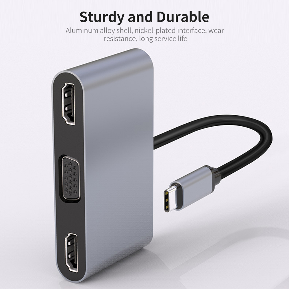 Bộ chuyển đổi đa năng 5 trong 1 USB-C HUB HDTV * 2 + VGA + USB + PD Hỗ trợ đa màn hình
