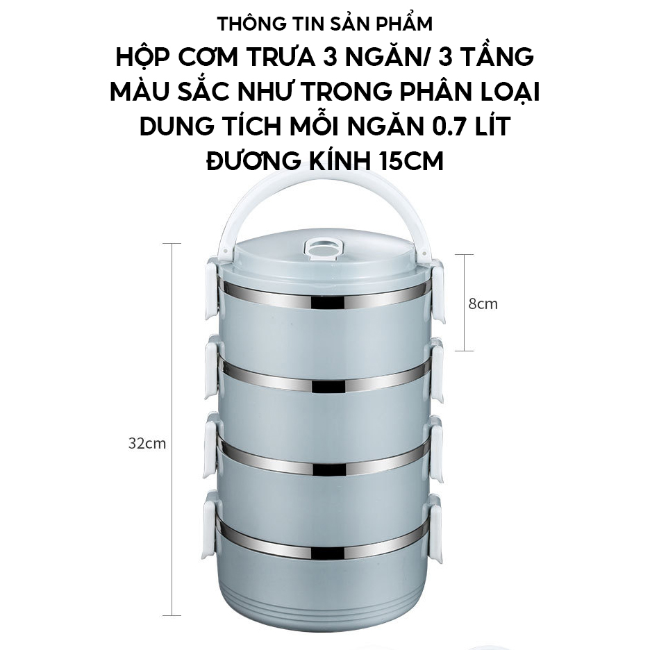 Hộp Cơm Trưa Giữ Nhiệt Ruột Inox 3 Tầng Dung Tích 2600ml