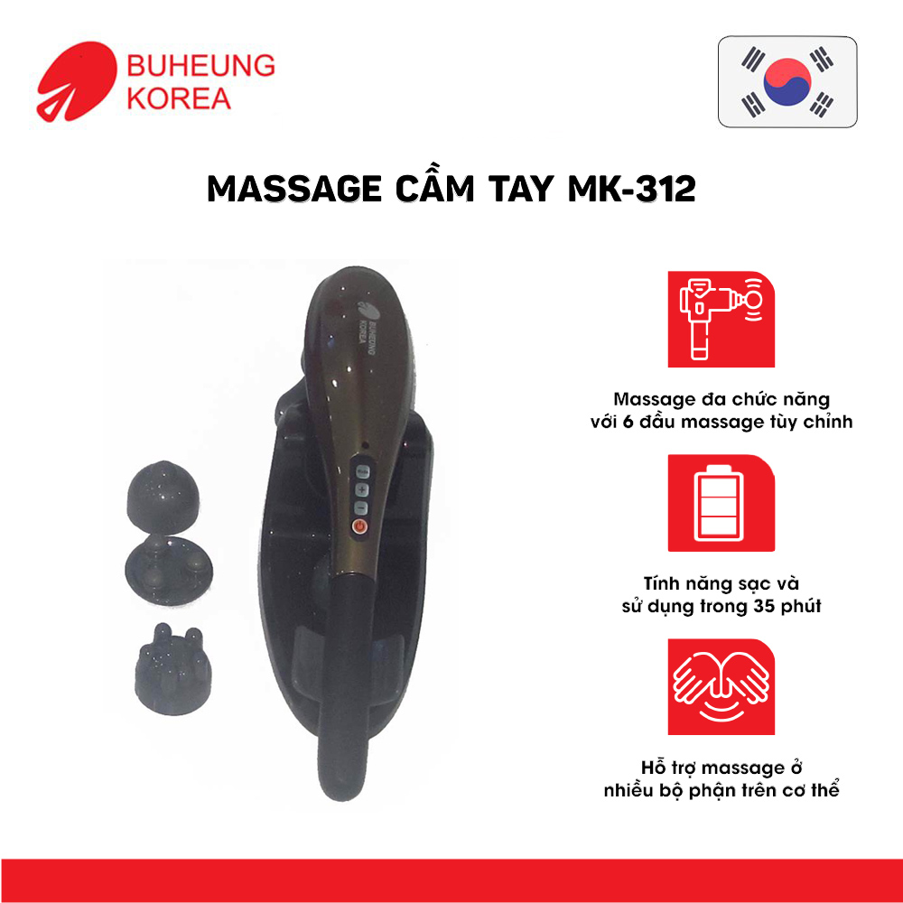 Máy Massage cầm tay Buheung MK-312, 7 cấp độ, 11 đầu massage, bảo hành chính hãng 12 tháng