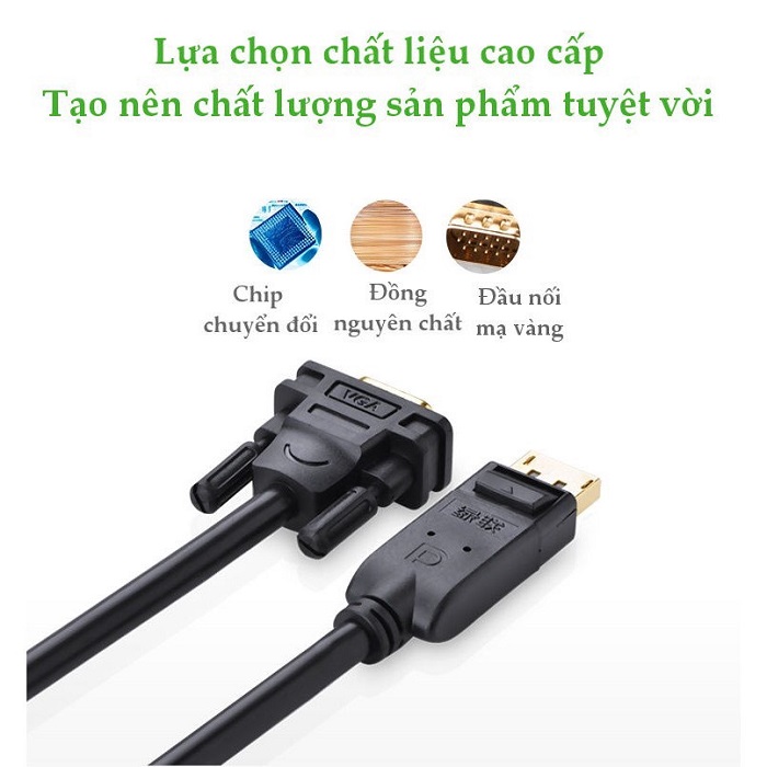 Cáp Displayport to VGA dài 1,5m chính hãng Ugreen 10247 cao cấp hàng chính hãng