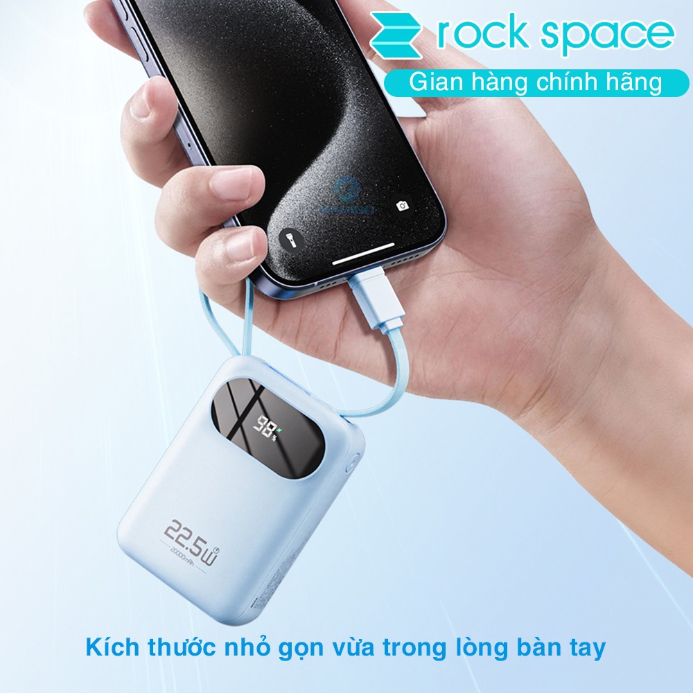 Pin sạc dự phòng Rockspace Y11 sạc nhanh 22.5w dung lượng 20000mAh có tích hợp kèm dây sạc - Hàng chính hãng bảo hành 12 tháng