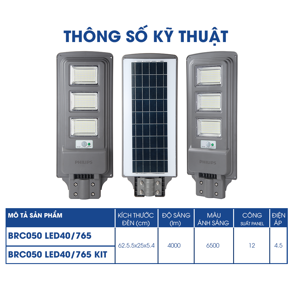 Đèn đường Philips Deco Solar All-in-One streetlight BRC050 LED40/ LED20/ LED10
