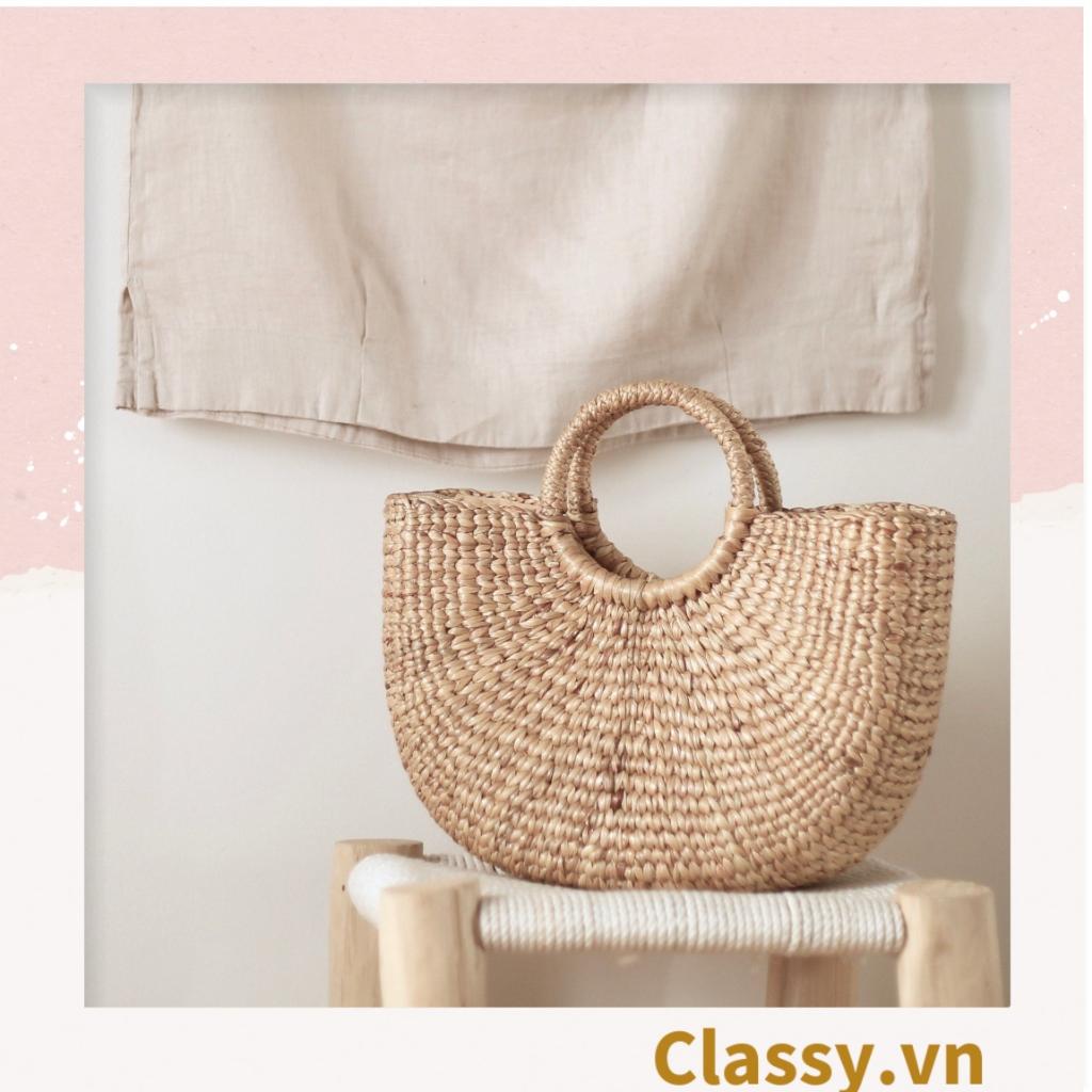 Túi cói Classy túi lục bình quai cầm bằng mây cáo rất mộc kiểu dáng Vintage, đan thủ công bởi thợ Việt Nam