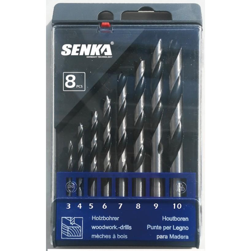 1 Bộ 8 mũi khoan GỖ đầu định tâm Ø3-Ø10mm chuôi trụ SENKA